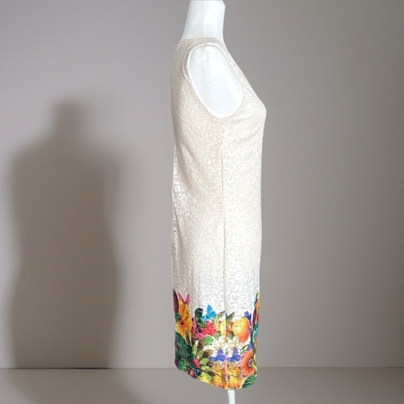 Desigual Cream Lace Sleeveless Colorful Hemline Sheath Dress Size 40 EU / 6 US - Picture 6 of 12